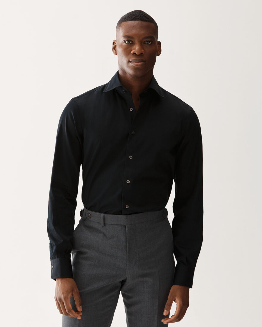 Tailored Cotton Sateen Shirt Black