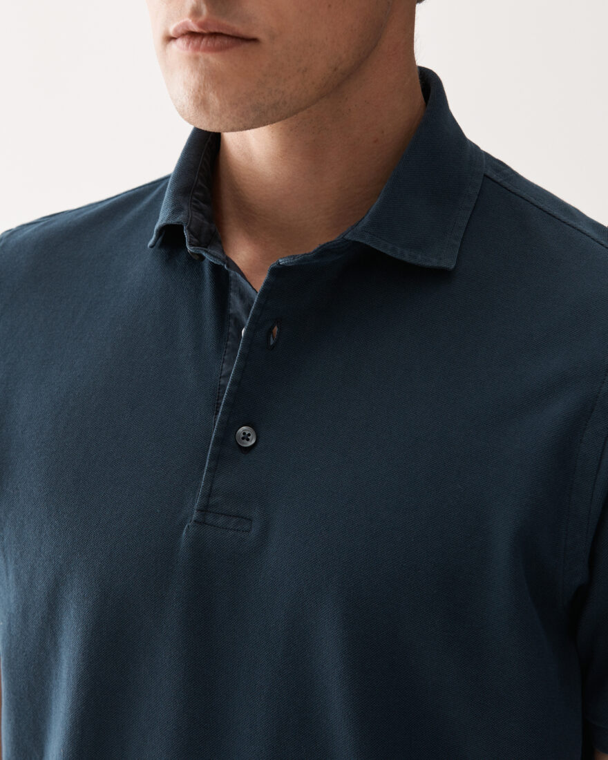 Washed Pique Cotton Polo Sweater Steel Blue