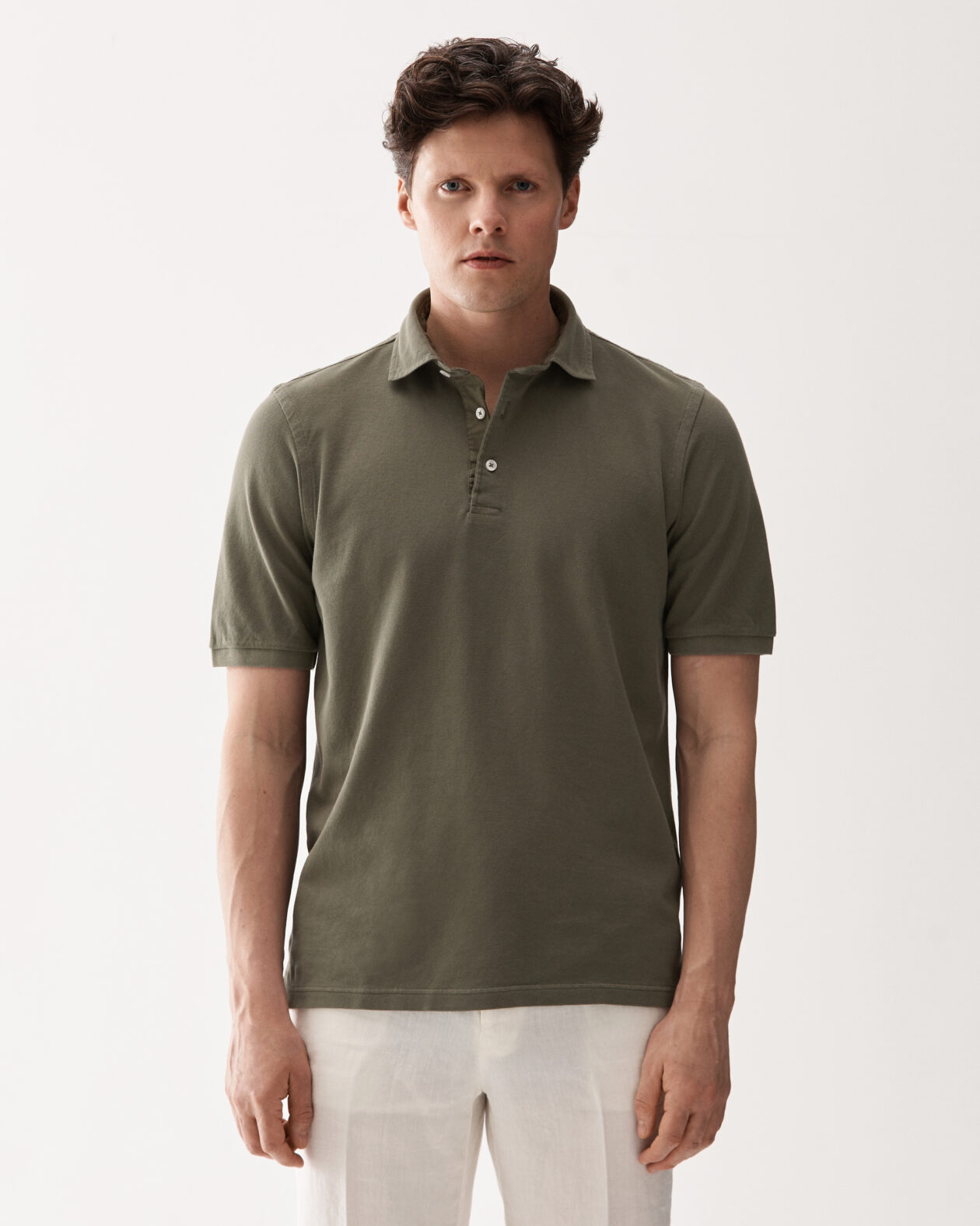 Washed Pique Cotton Polo Sweater Green