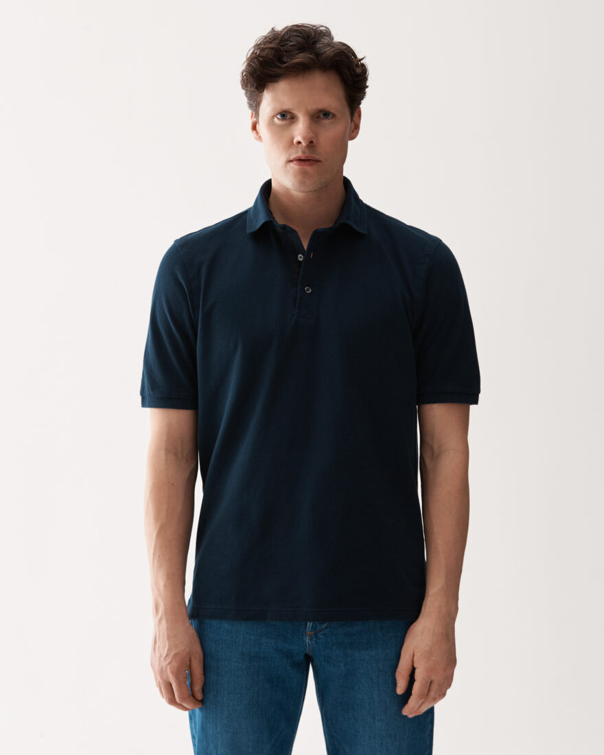 Washed Pique Cotton Polo Sweater Navy