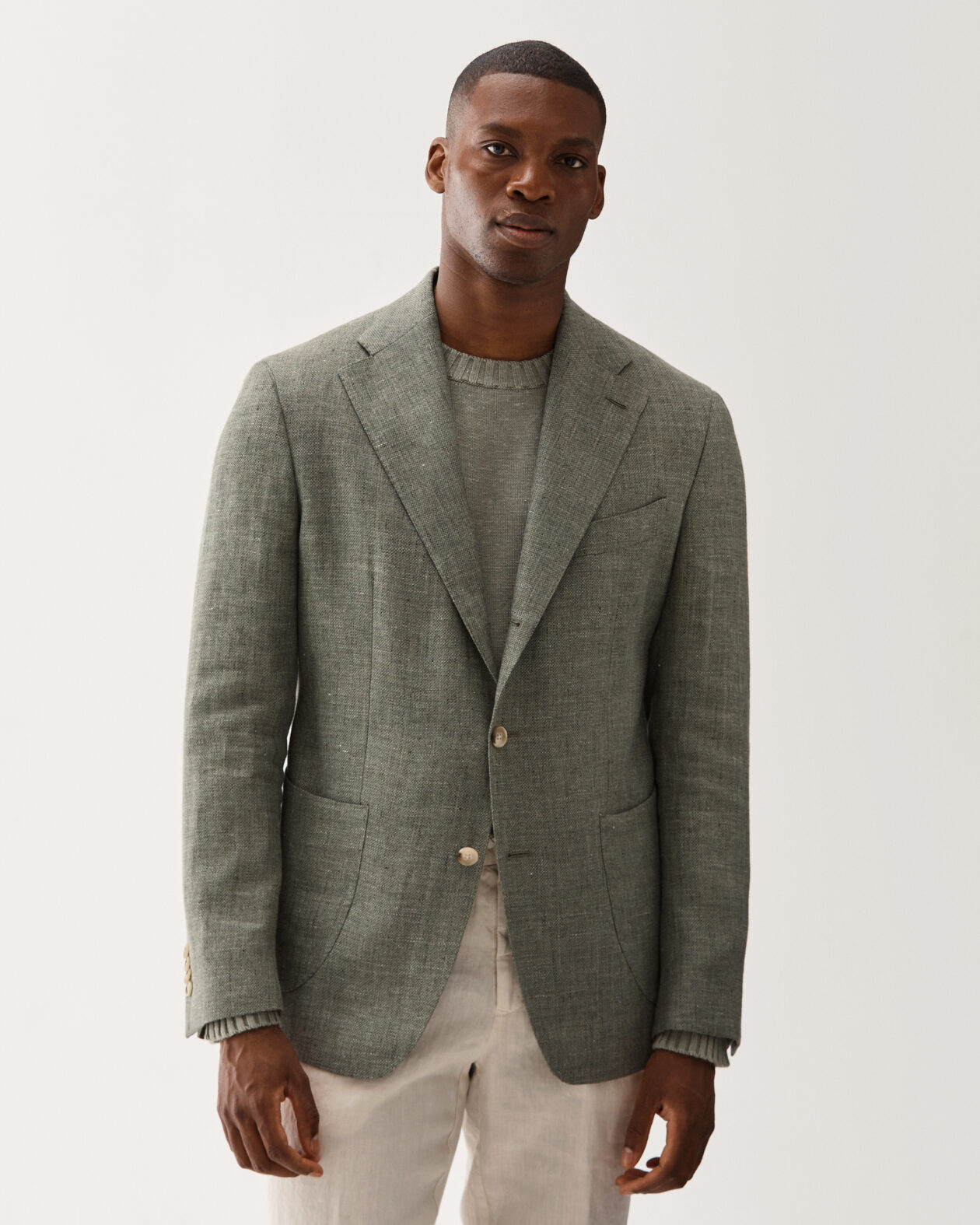 Basketweave Linen Wool Jacket Sage Green