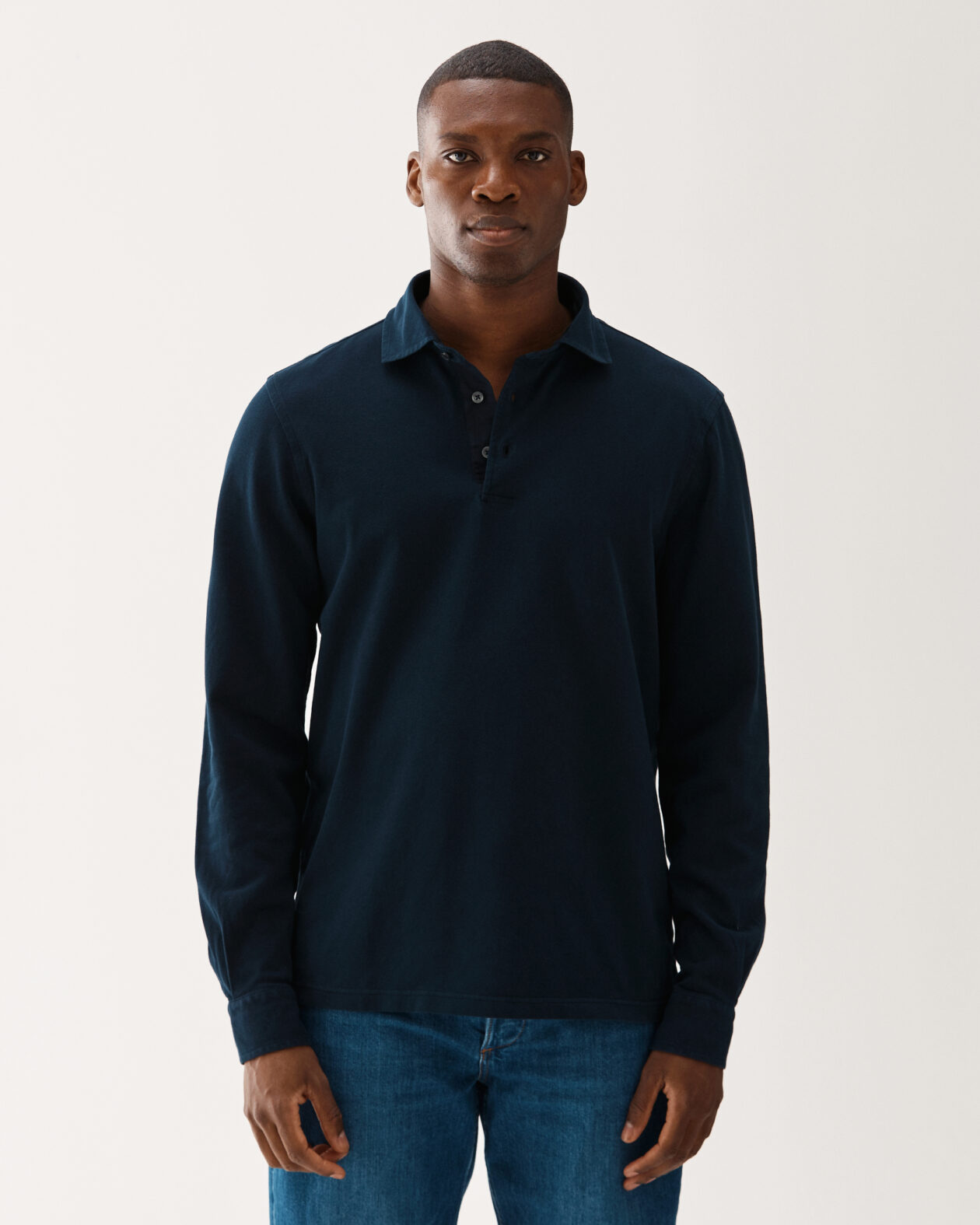 Cotton Long Sleeve Polo Shirt Navy