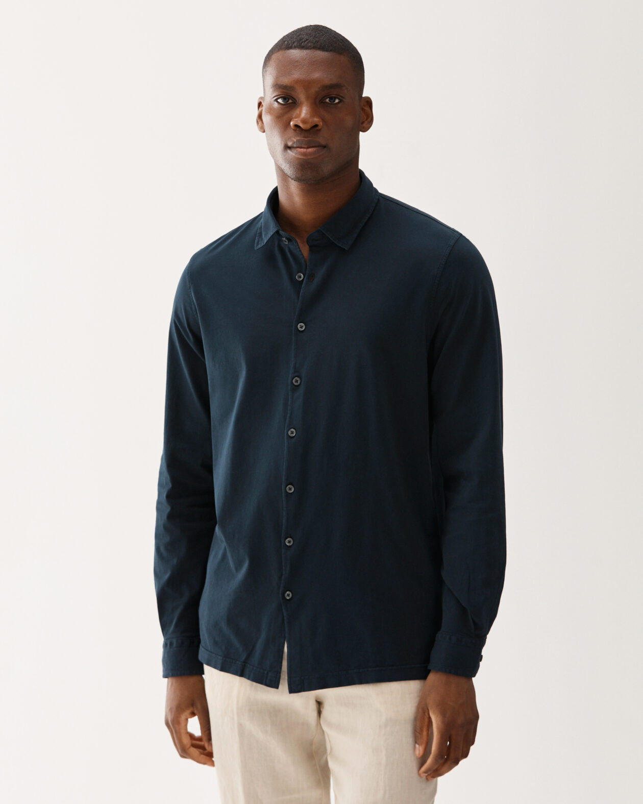 Washed Cotton Jersey Shirt Navy