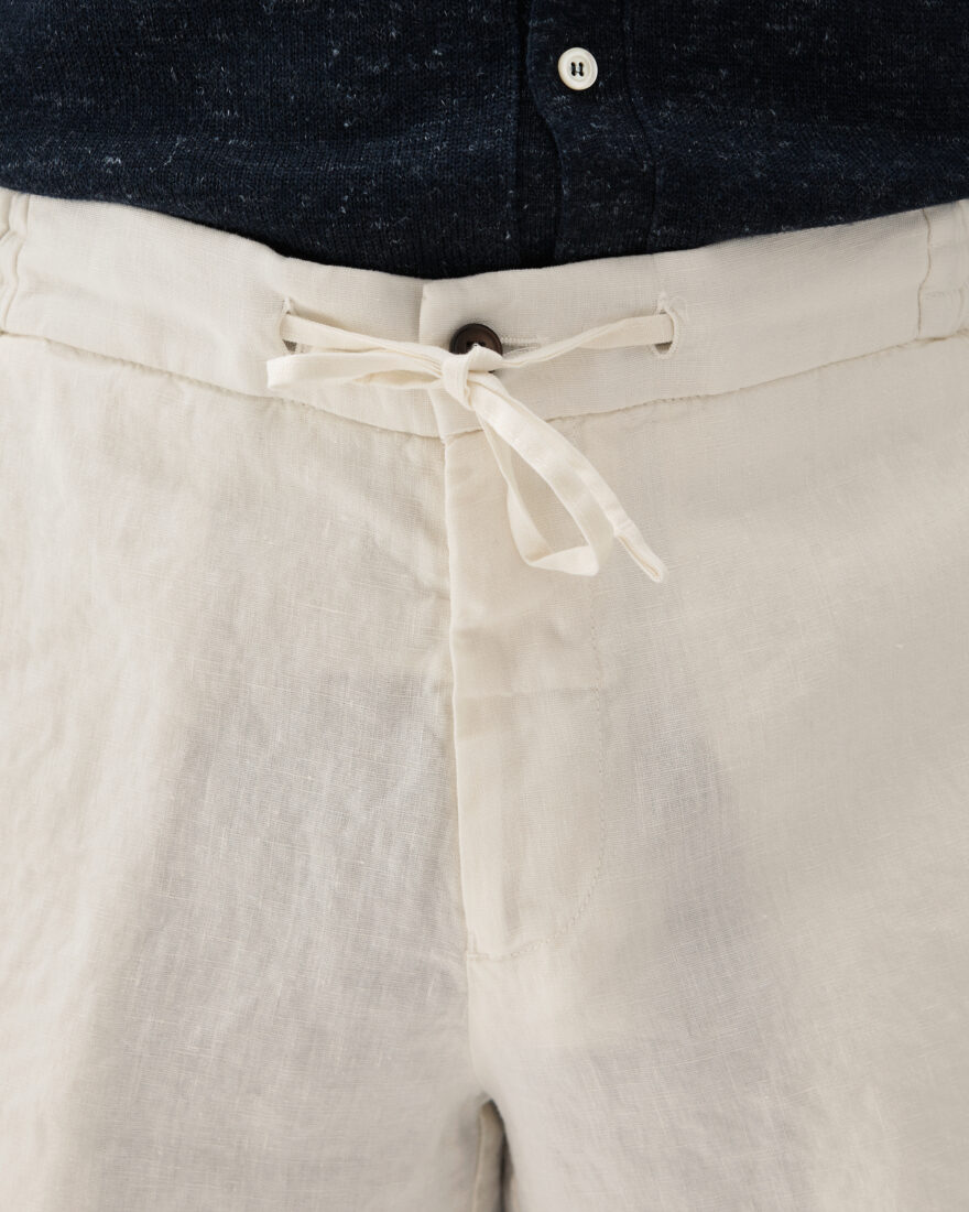 Drawstring Linen Shorts White