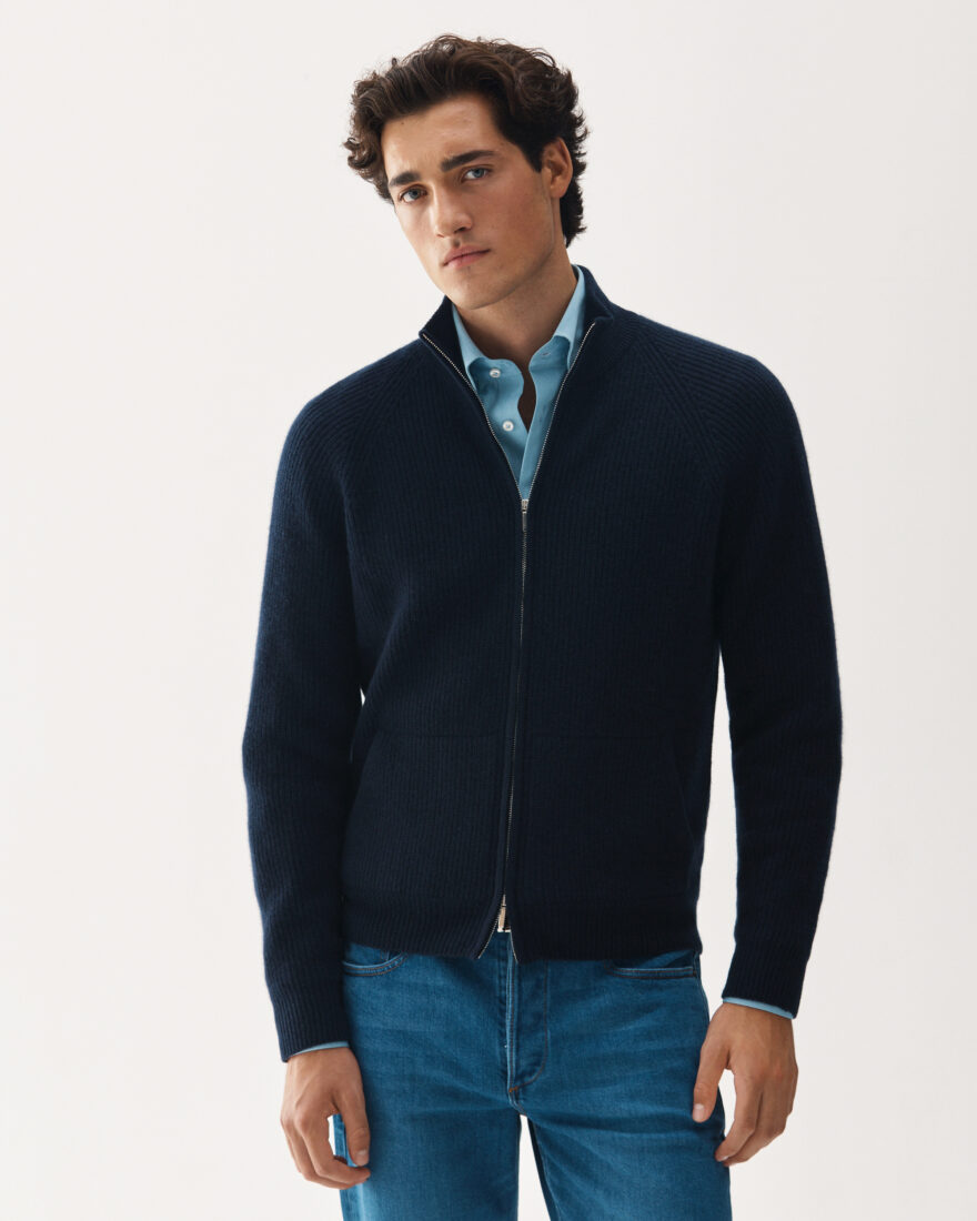 Full-Zip Cashmere Sweater Navy