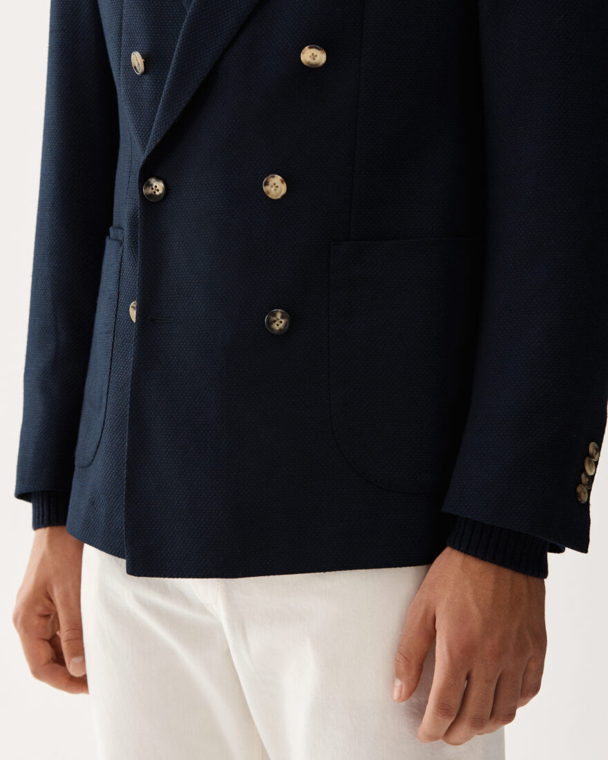Double-Breasted Mesh Silk Wool Jacket Navy