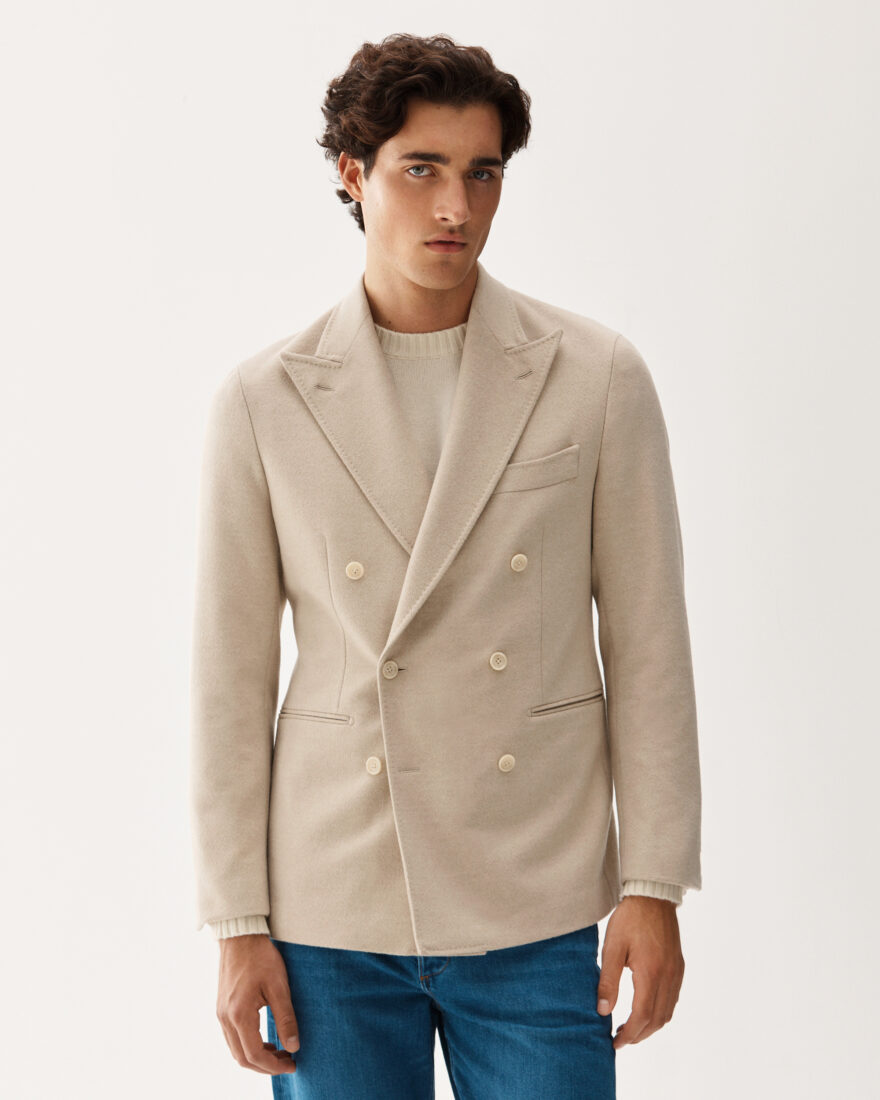 Cashmere Blend Double-Breasted Jacket White