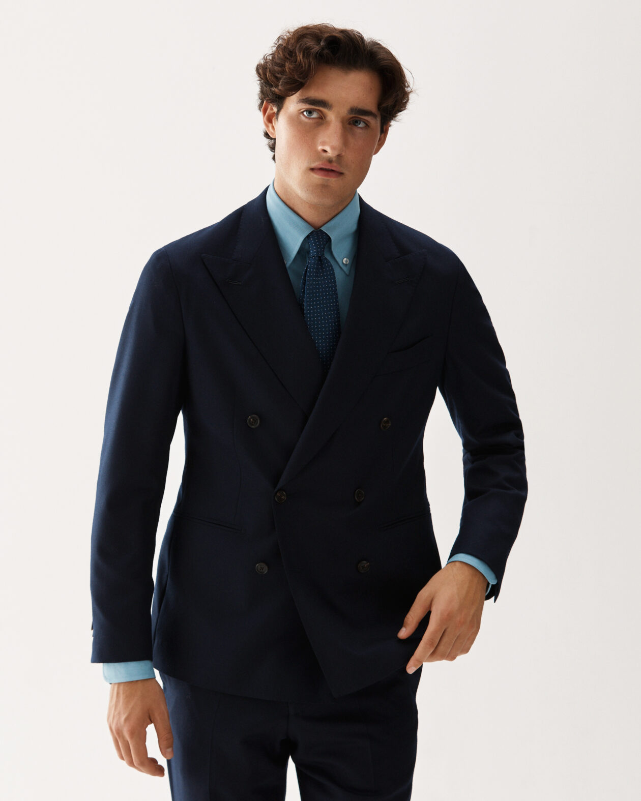 Flannel Double Breasted Suit Navy