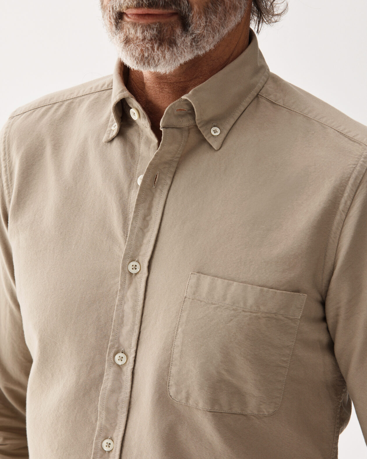 Washed Cotton Button-Down Shirt Beige