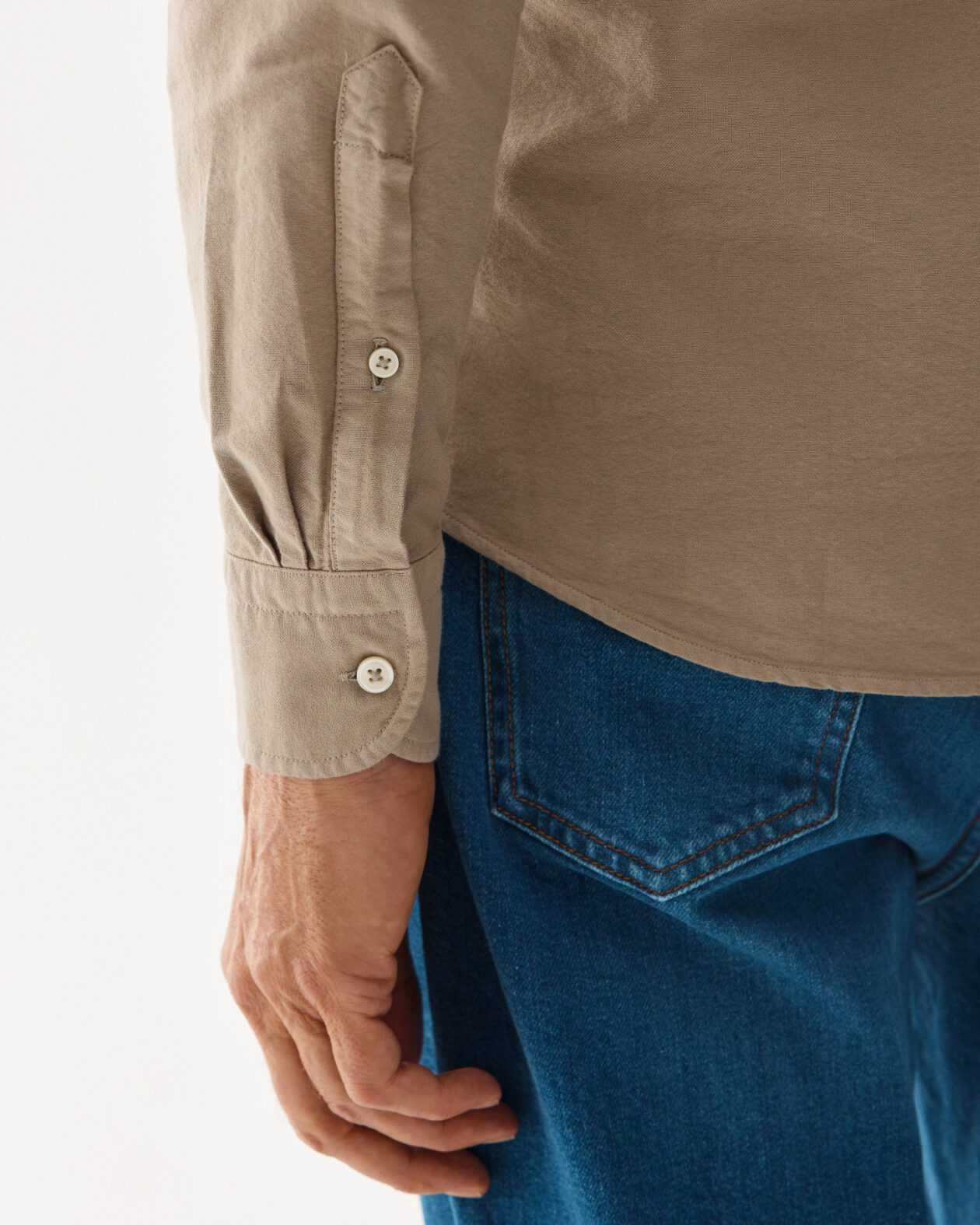 Washed Cotton Button-Down Shirt Beige