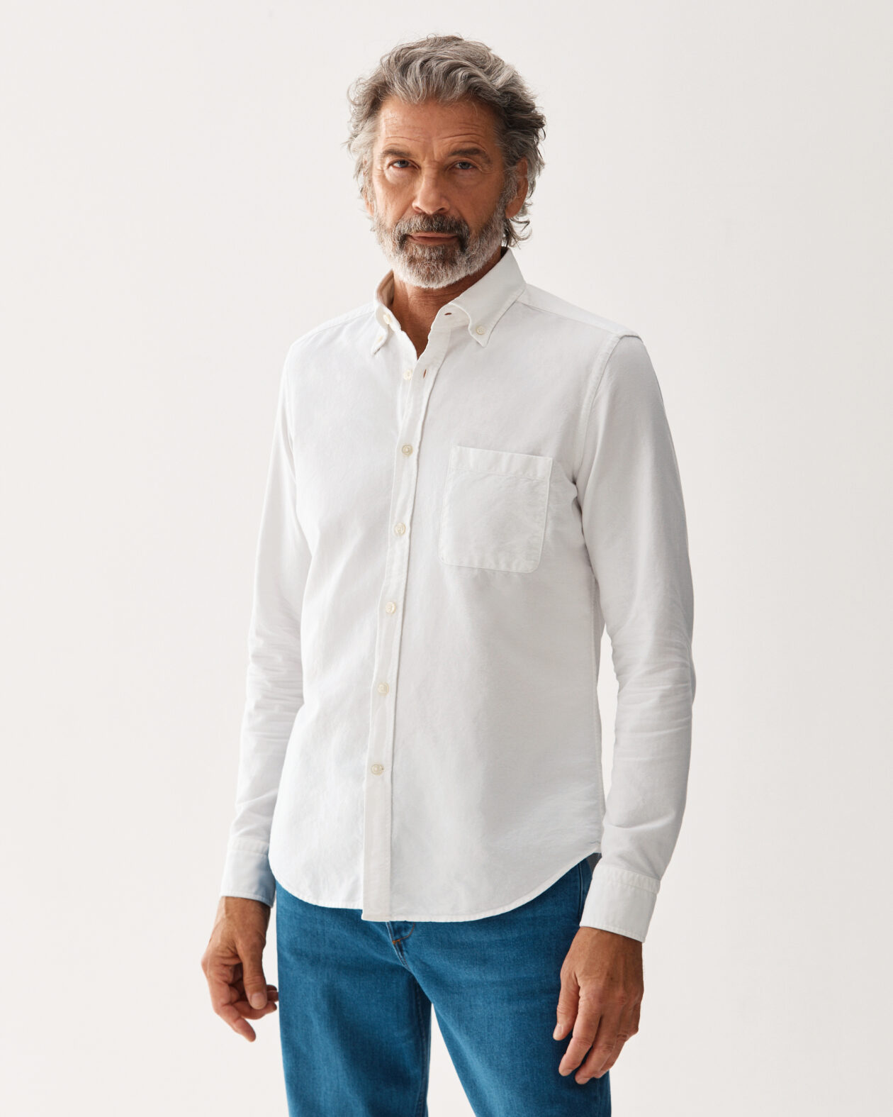 Washed Cotton Button-Down Shirt White