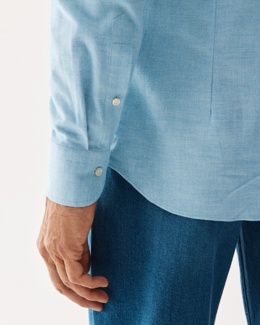 Brushed Cotton Button-Down Shirt Light Blue