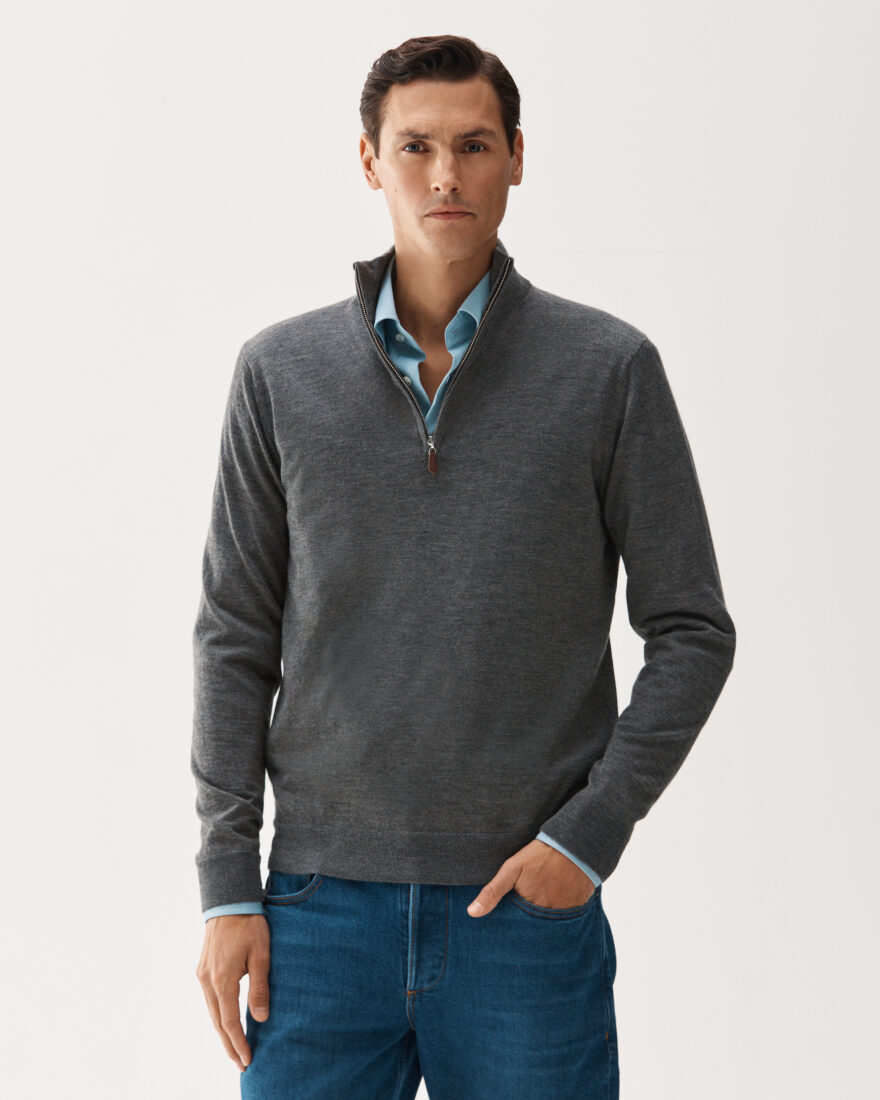 Half-Zip Cashmere Sweater Grey