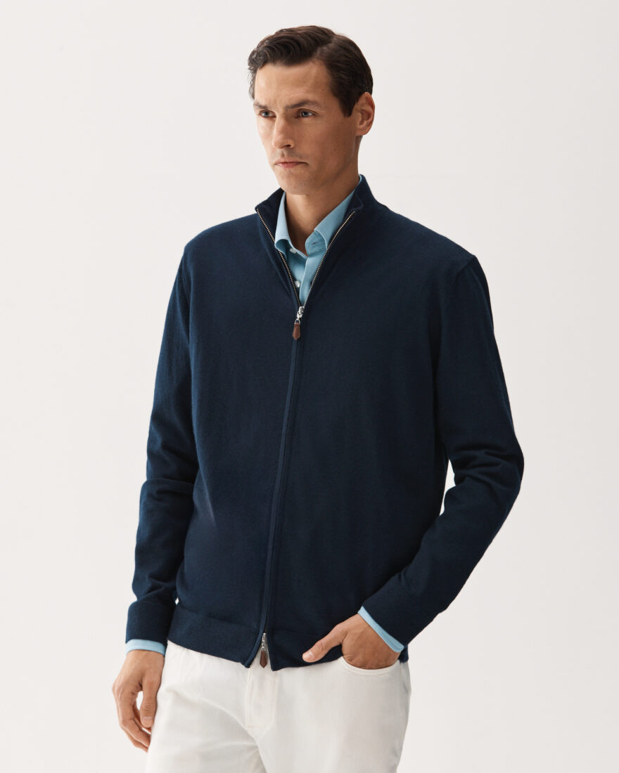 Cashmere Full-Zip Sweater Navy