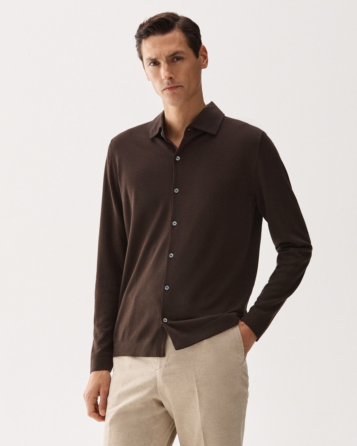 Knitted Wool Shirt Brown