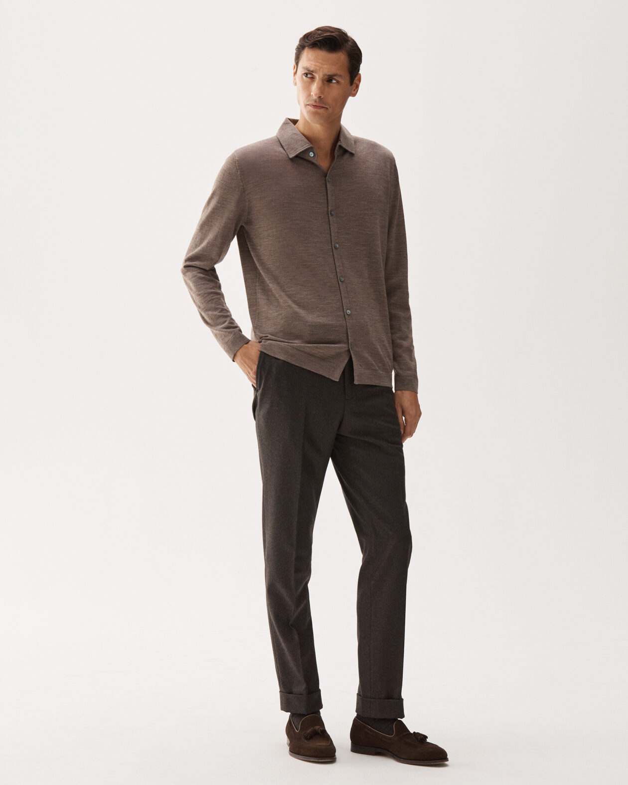 Tailored Wool Flannel Trouser Brown