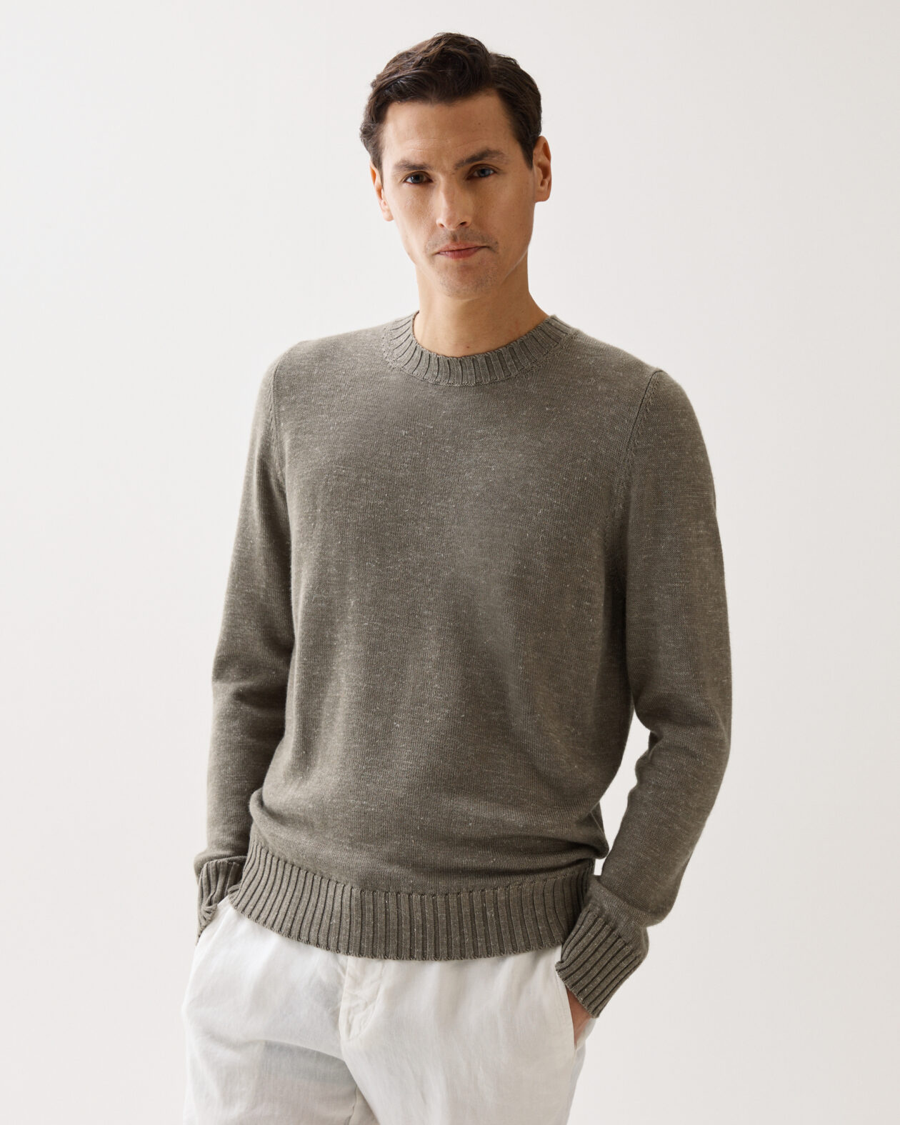 Crewneck 7 Gauge Silk Blend Sweater Khaki