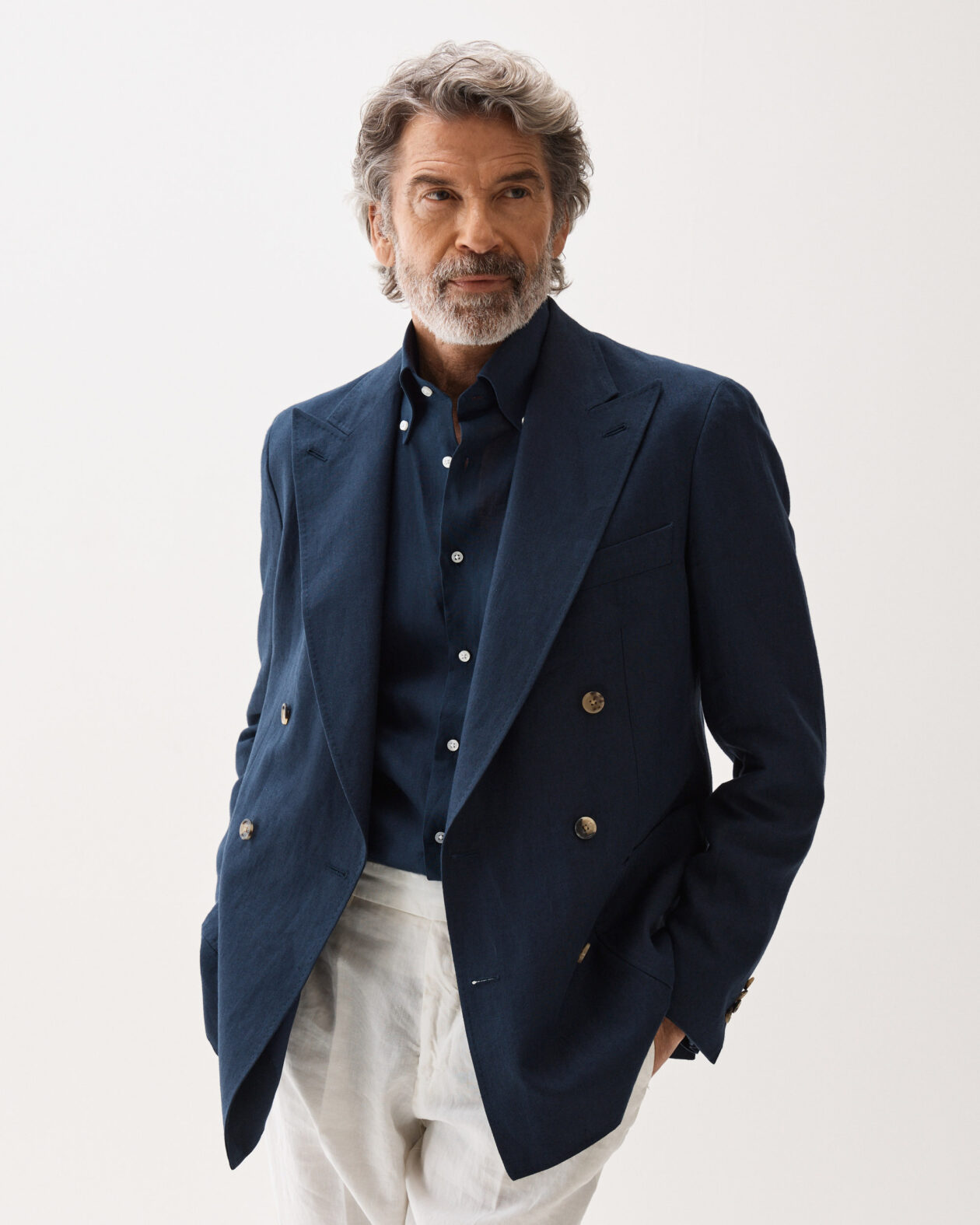 Double-Breasted Linen Jacket Navy